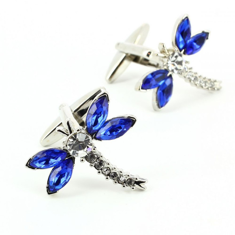 Boutons de manchette, Libellule en cristal bleu
