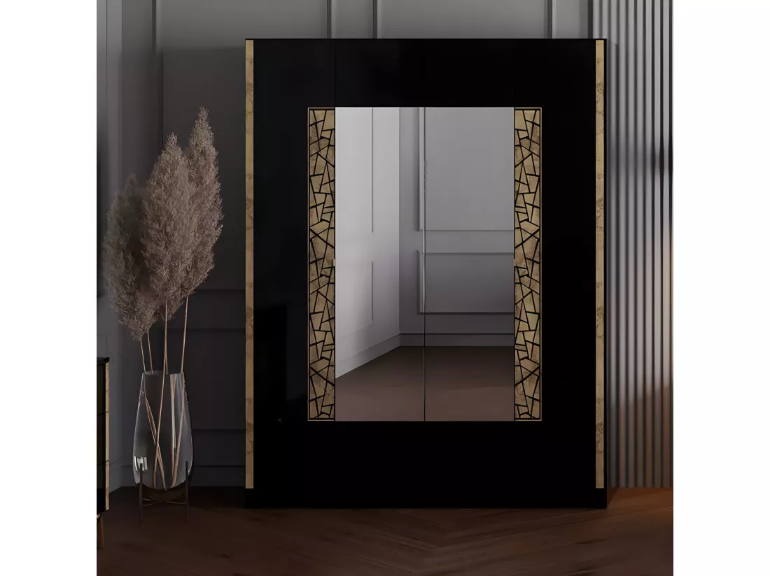Chambre complète 160x200 Noir brillant/Or - NAHESA