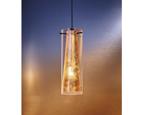 Hanglamp, 1-lichts, HxØ 110x11 cm, zwart/goud/helder