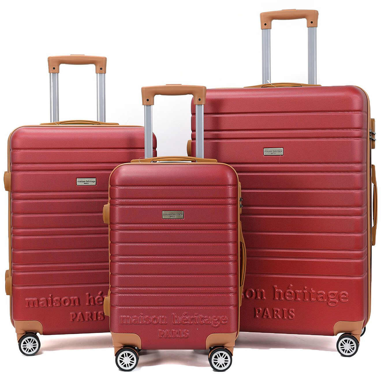 Maison Héritage 3 Valises 4 roues doubles Madeleine 50/60/70 cm rouge bordeaux