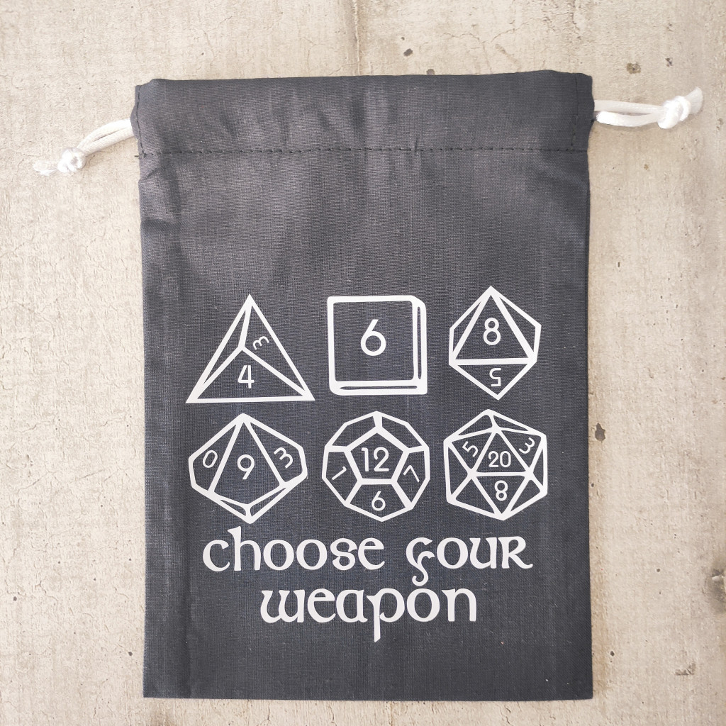 Bourse à dés - motif Choose your Weapon - couleur gris foncé