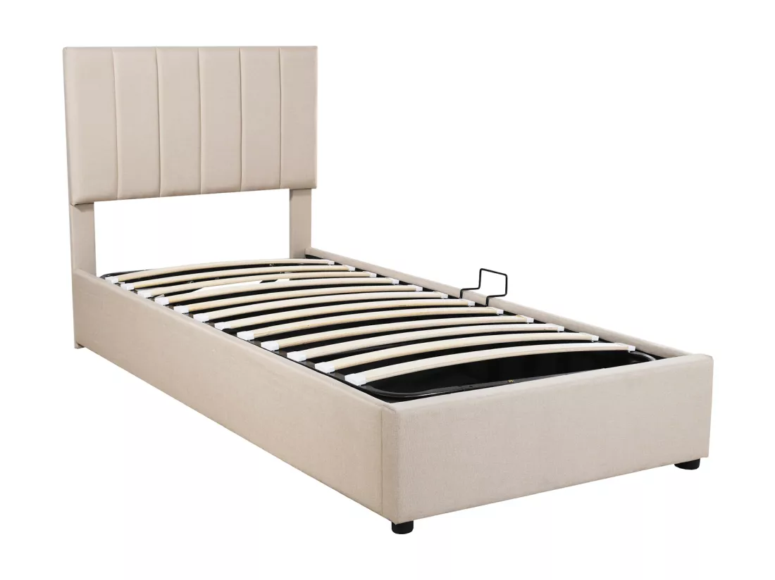Lit coffre 90 x 200 cm, tissu en lin, coloris beige