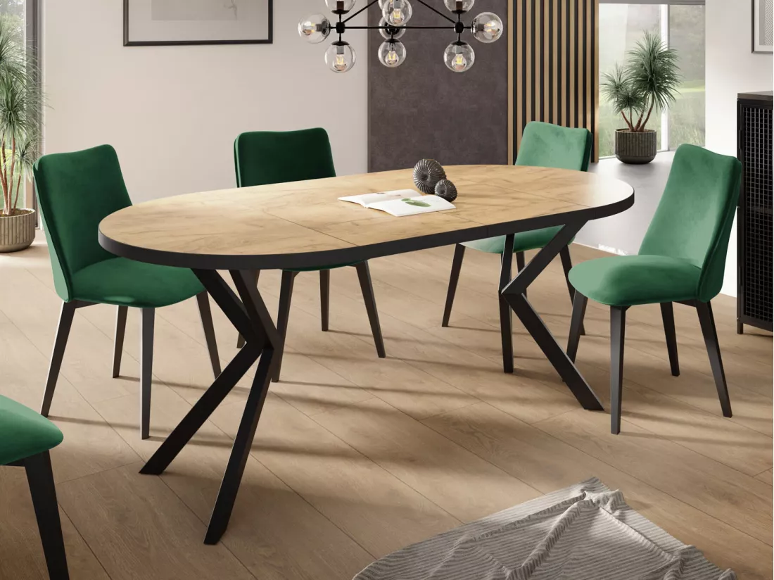 Table Ronde à Rallonges Pour La Salle à Manger - 100/176 Cm - Table Avec Pieds En Métal Noir - Compacte - Chêne Craft