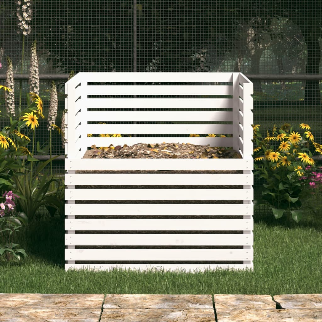 Composteur blanc 100x100x102 cm bois massif de pin