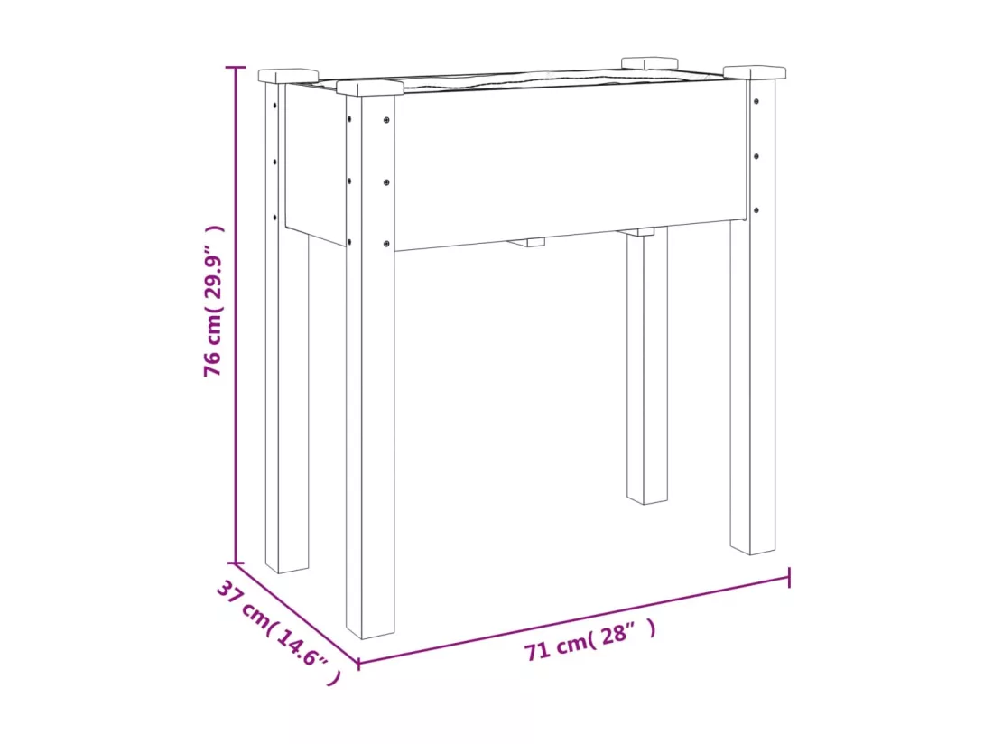 Jardinière sur roues avec doublure brun 71x37x80 cm bois sapin