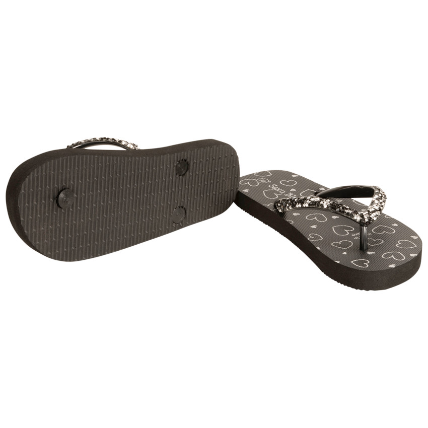 Tongs imprimé cœurs et bride à strass pour fille avec lanière selon l'âge