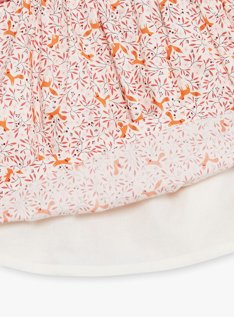 Robe chasuble écrue en twill à imprimé fleuri et renards
