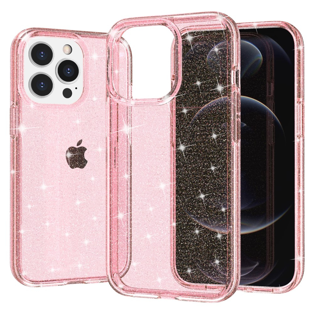 iPhone 14 Pro Max Hybrid Hardcase Schutzhülle im Glitzer Design - Pink / Transparent