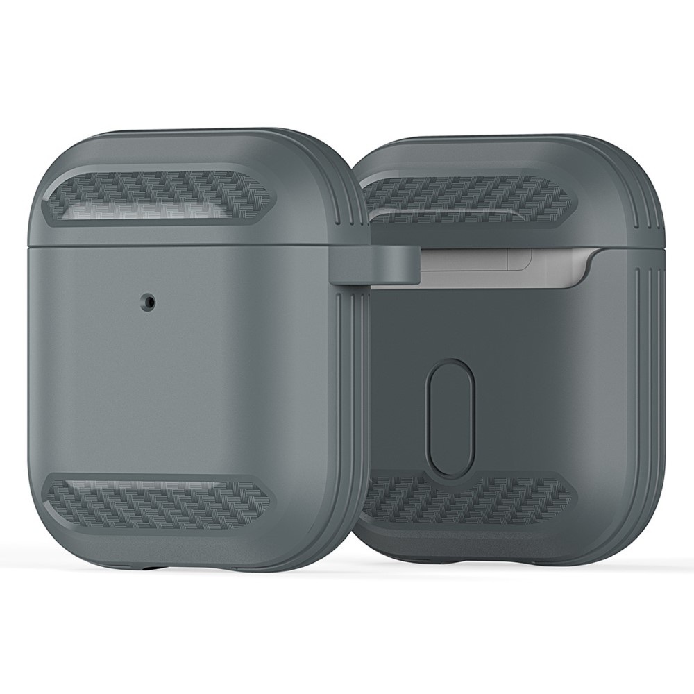 AirPods (1. & 2. Generation) Gummi Schutzhülle Abdeckung mit Karabinerhaken Carbon Look - Dunkelgrau