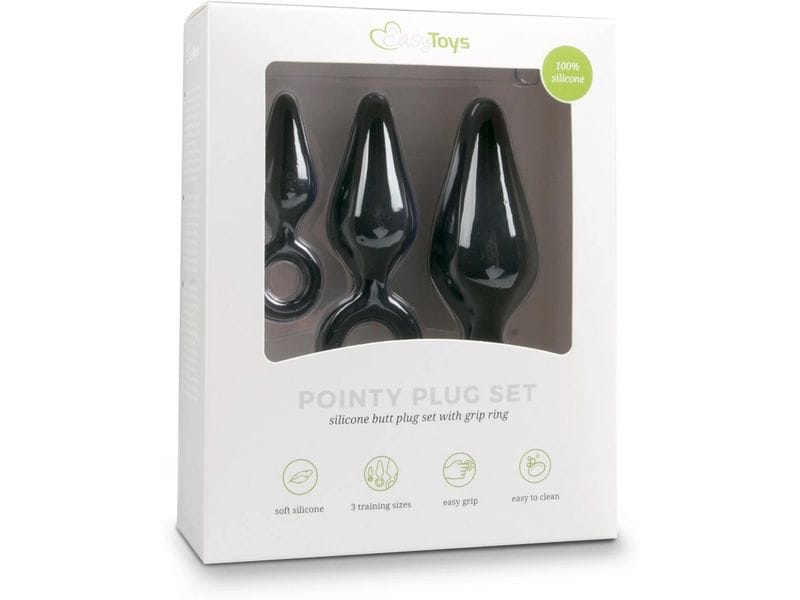 Easytoys Buttplugs mit Rückholring Set Schwarz Sexspielzeug Kollektion für die anale Stimulation