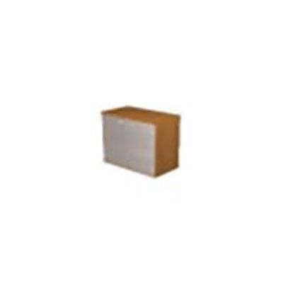 Bibliothèque basse Trend - L80xP44xH72 cm - 2 portes en mélaminé imitation frêne noir avec serrure - gris