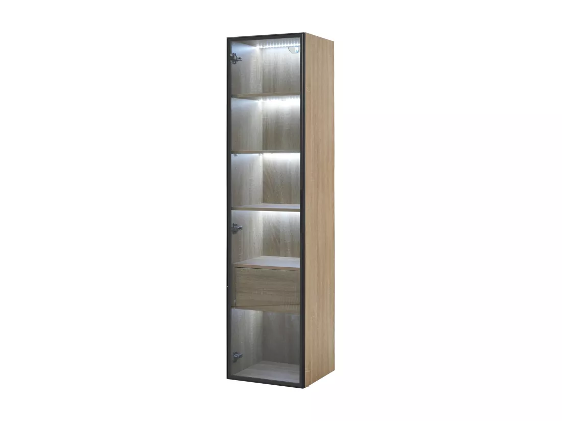Vitrine、Meuble de salle de bain avec LED - 1 porte vitrées - Naturel