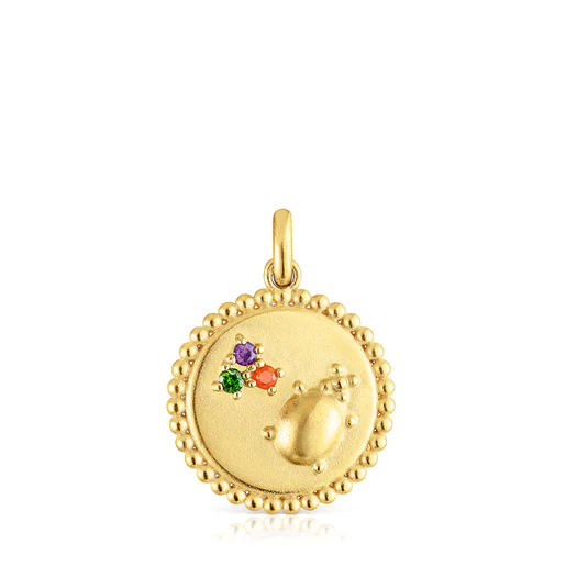 Pingente/medalha Jardim Virtual em prata banhada a ouro 18k com pedras preciosas