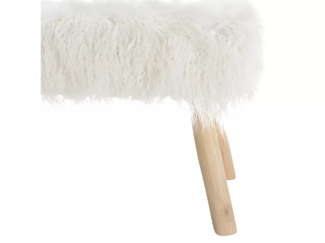 CHARLES - Banc 120x40cm peau de mouton couleur ivoire pieds bois naturel