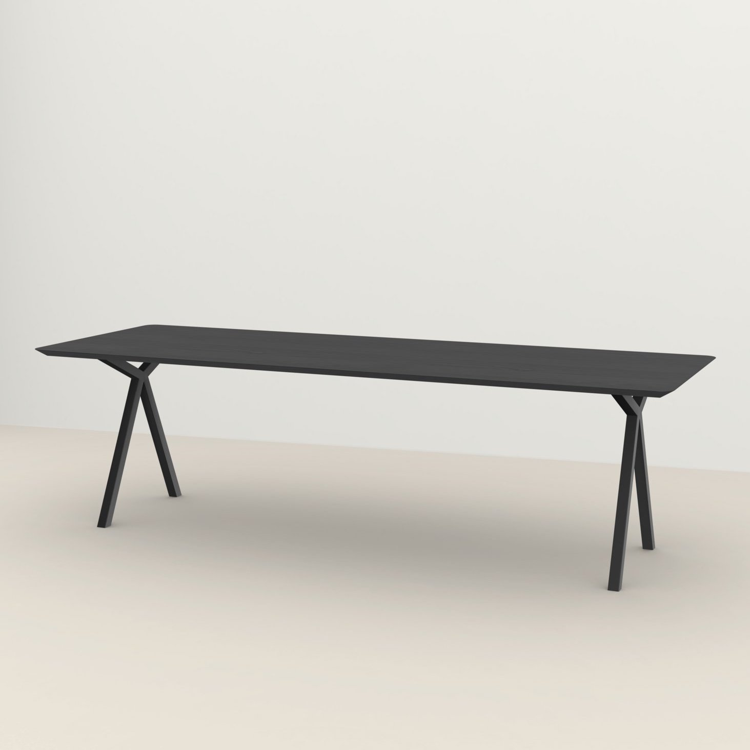 Studio HENK tafel Slim X-type Rechthoekig - zwart frame, zwarte beits 260 x 90 | Zwarte Beits | Verjongde Rand | Frame Zwart