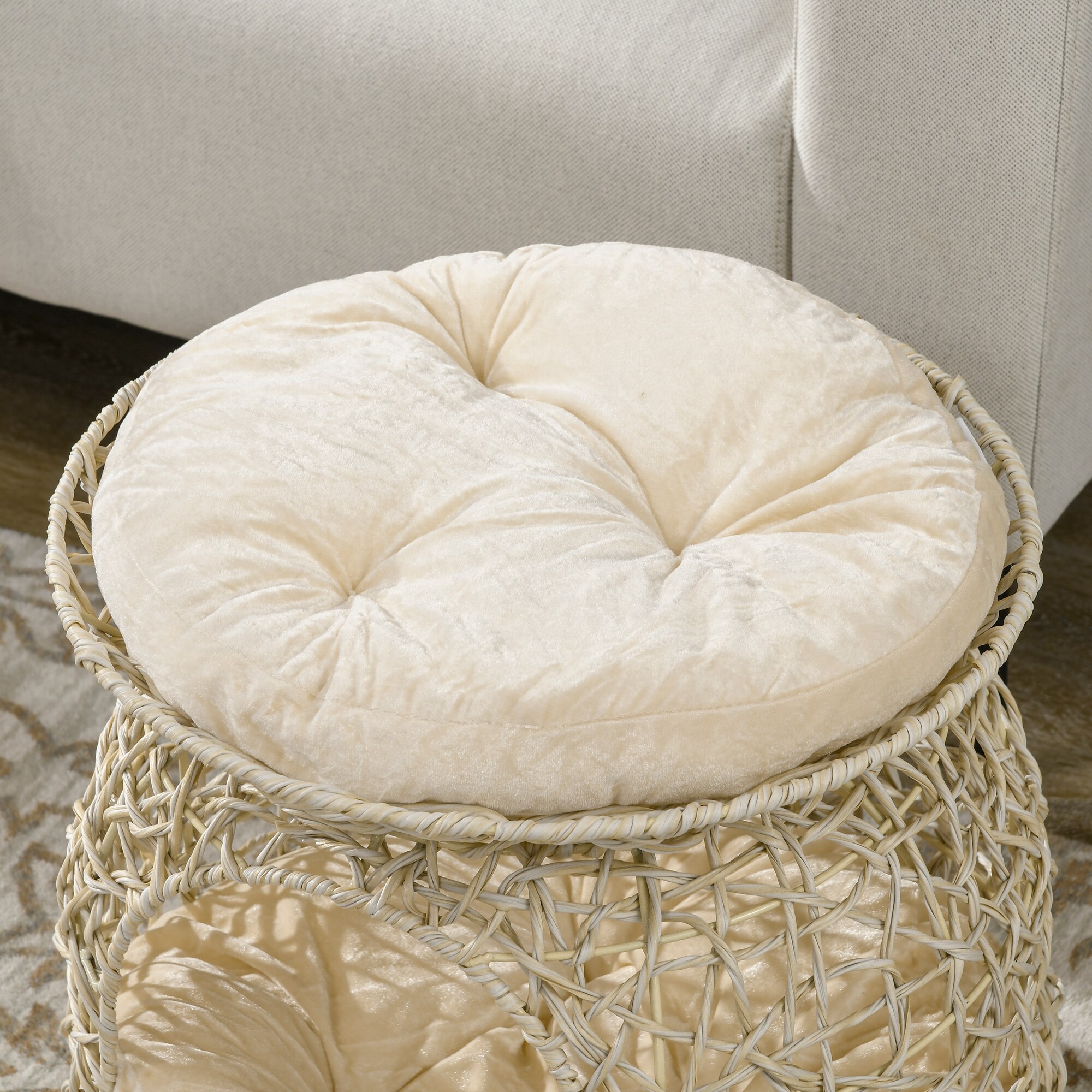 PawHut Rattan Katzenkorb mit Kissen beige 42L x 42B x 40H cm