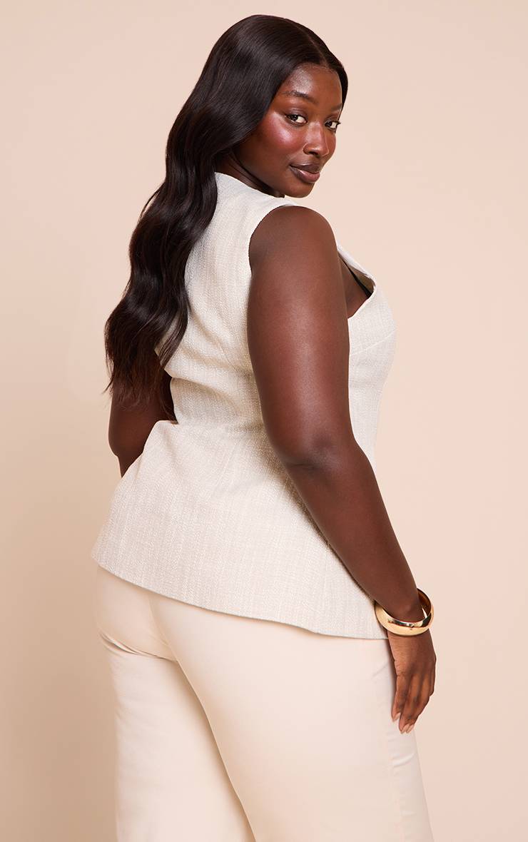 Beige Gilet Sans Manches Boutonné Grande Taille