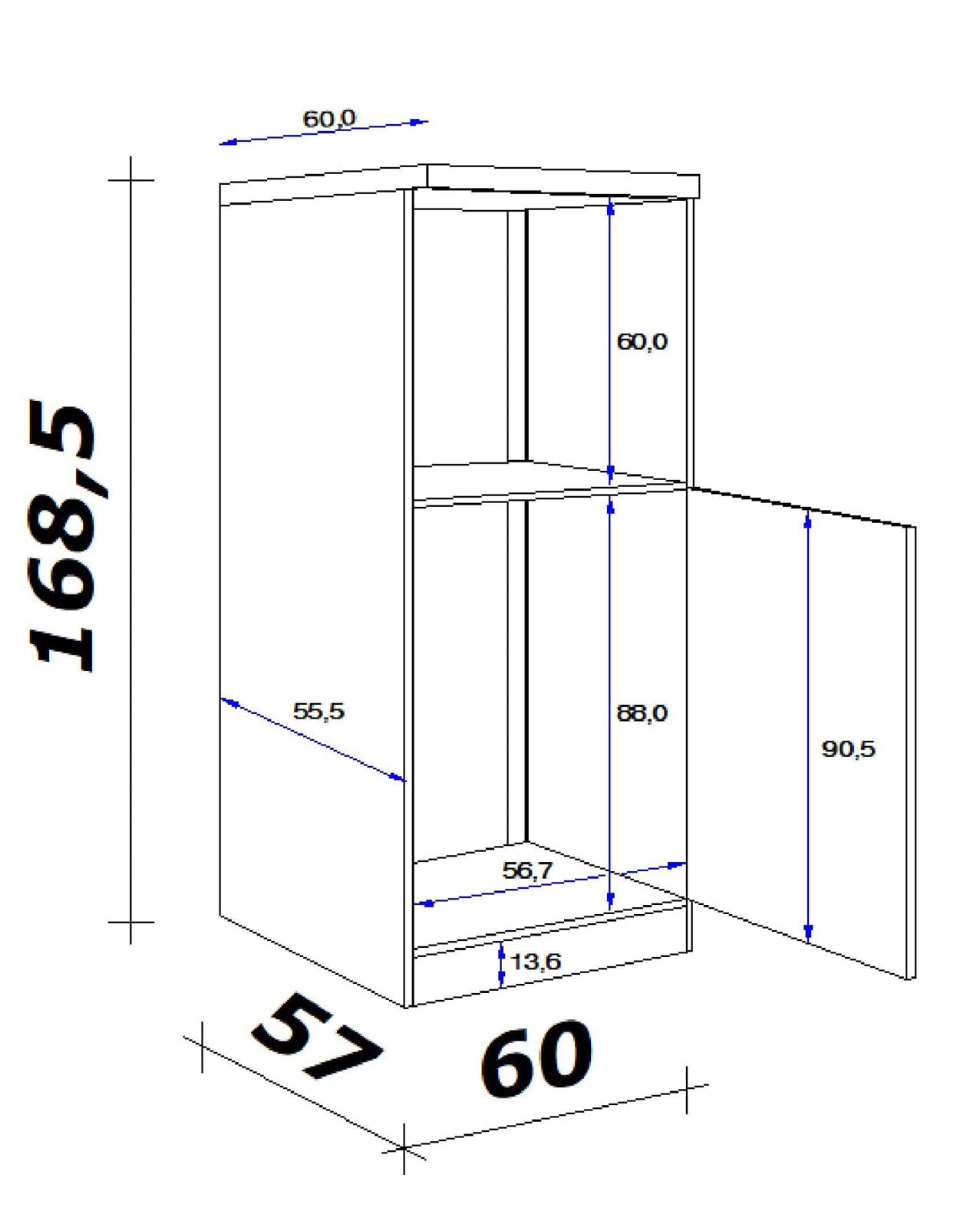 Küchen Geräteumbauschrank LUCCA 168,5 cm weiß/ grau