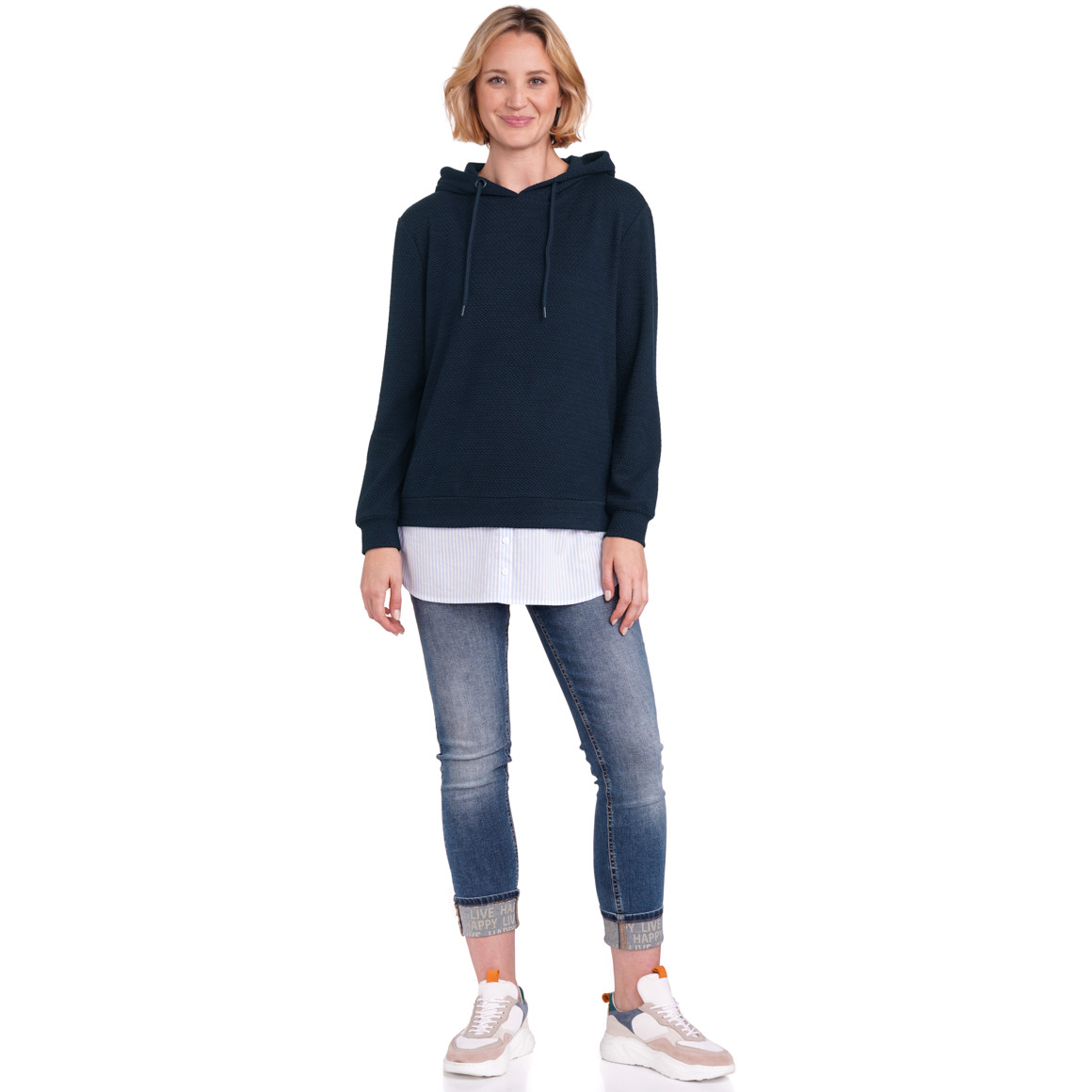Gina Benotti Damen Hoodie mit Bluseneinsatz dunkelblau