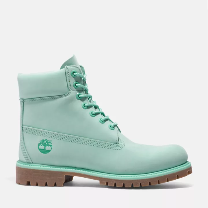 Botas Timberland Premium de 6 polegadas impermeáveis para homem, edição 50, na cor verde-azulada.
