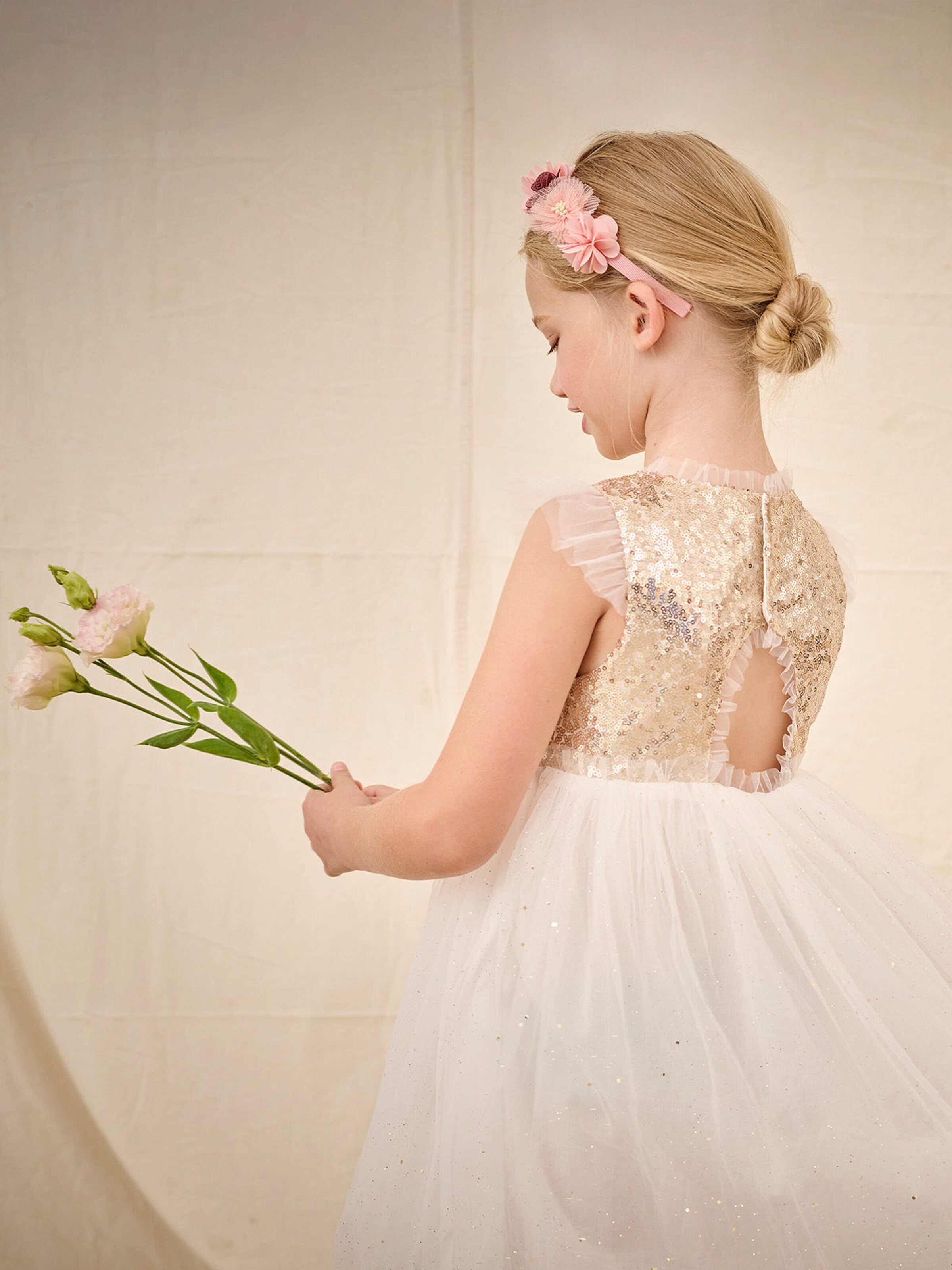 Vertbaudet Mädchen Festkleid mit Pailletten und Glitzertüll gold