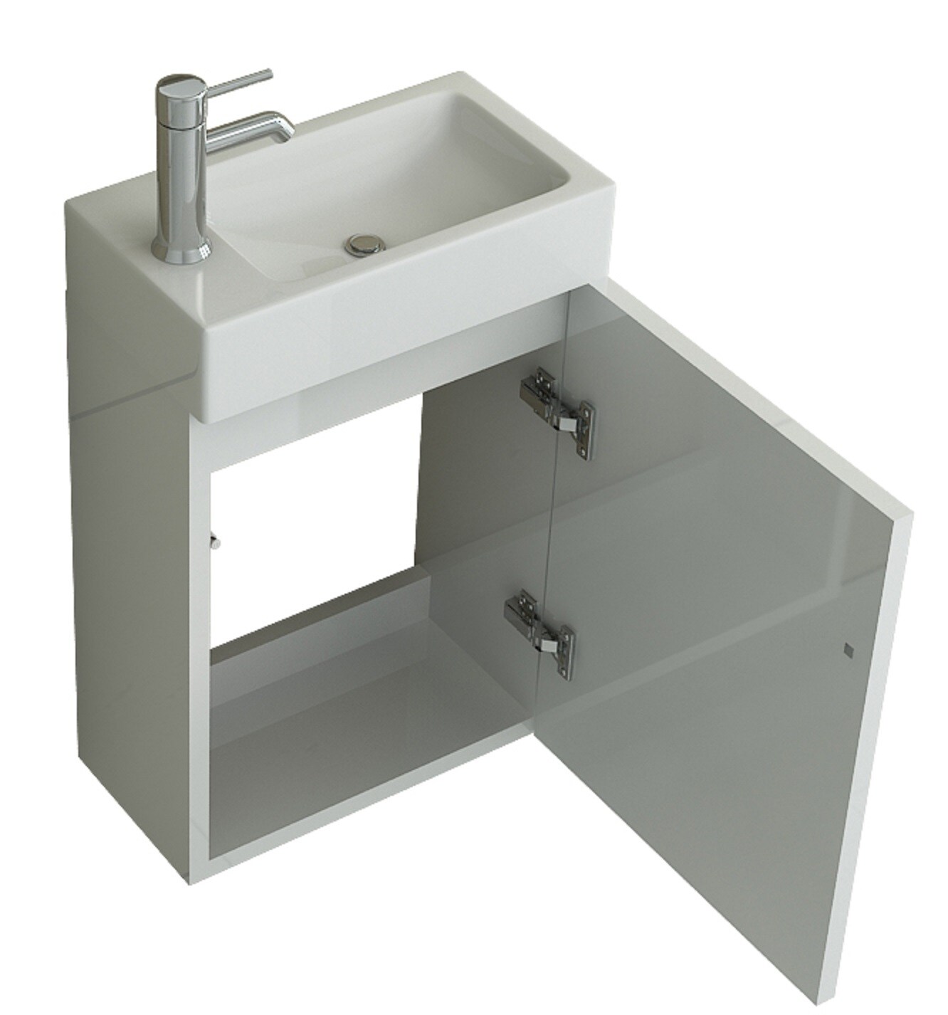 Jet-Line AARAU Badset Gäste WC Badmoebel weiss Hochglanz Waschbecken schmal SMC klein Waschtisch Unterschrank