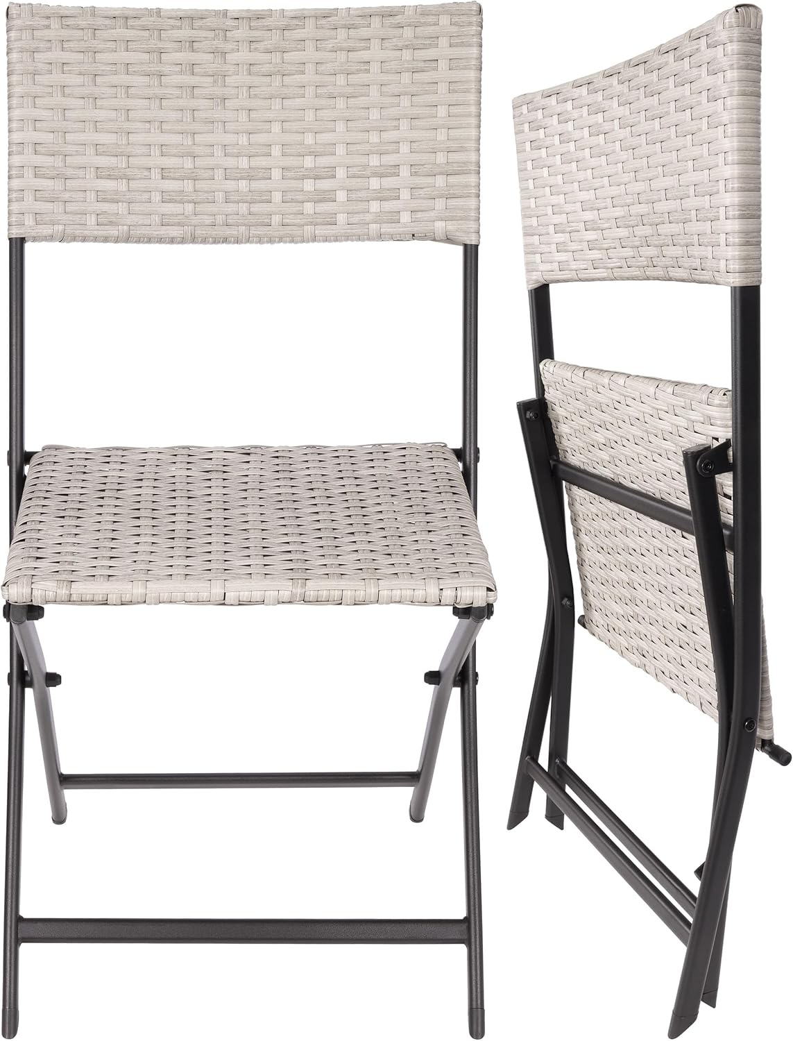 BRUBAKER Balkonset Lugano mit Tisch und 2 Stühlen - Wetterfest klappbar und platzsparend - Polyrattan Balkonmöbel Set - Sitzgruppe für Balkon Terrasse - Bistroset mit Klappstühlen - Grau/Beige