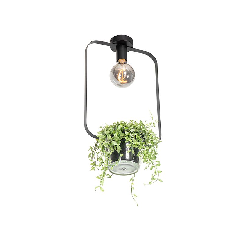 Moderne plafondlamp zwart met glas rechthoekig - Roslini
