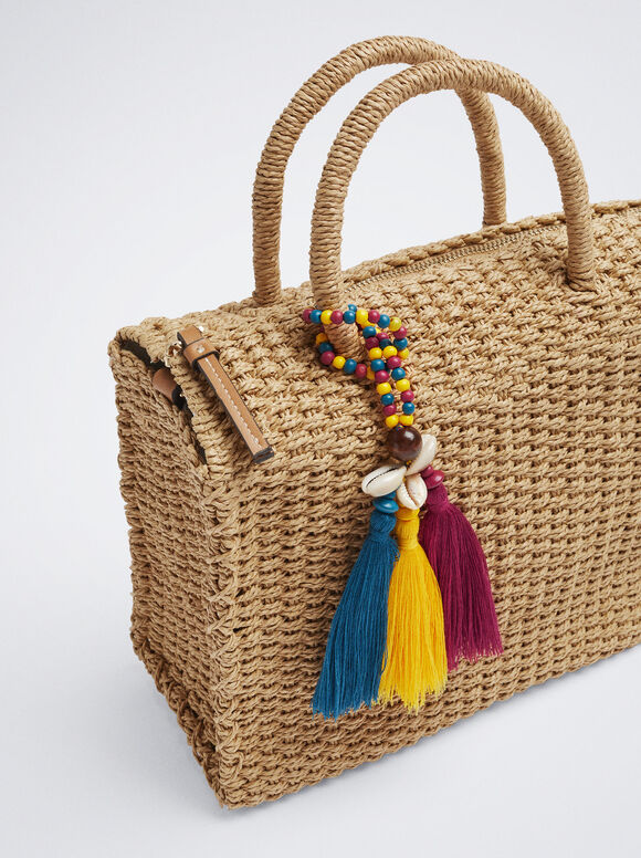 Bolsa de ombro de palha com alça removível - Bege