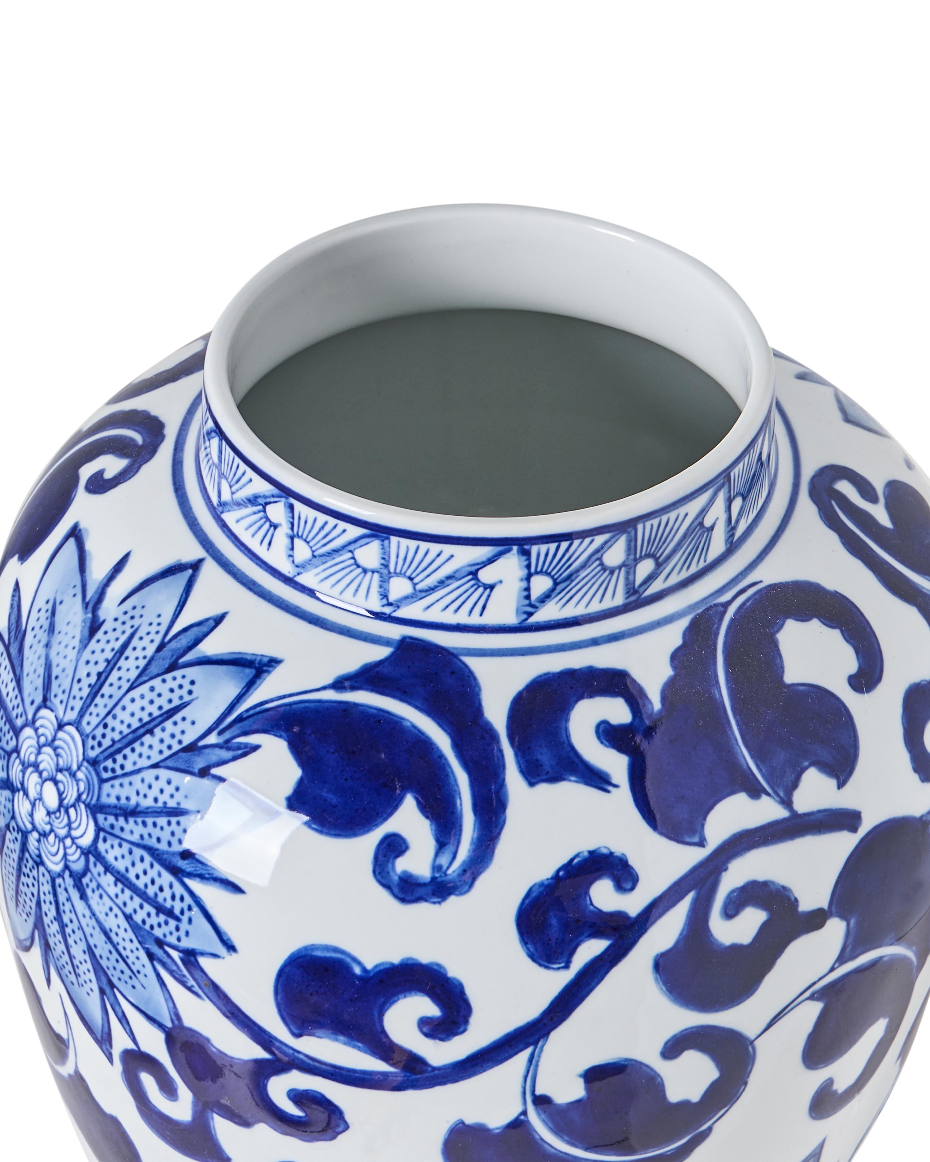 Vaas met deksel CUENCA Porselein 36 cm Wit/blauw