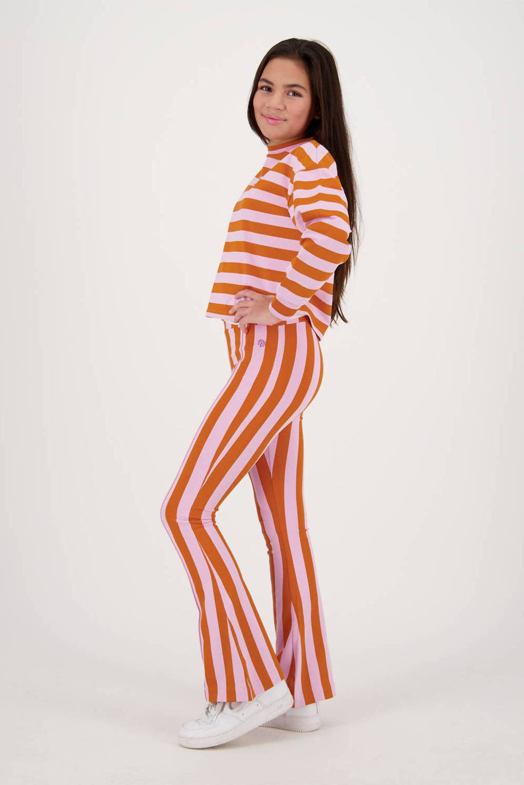 Raizzed gestreepte longsleeve Valery oranje/roze