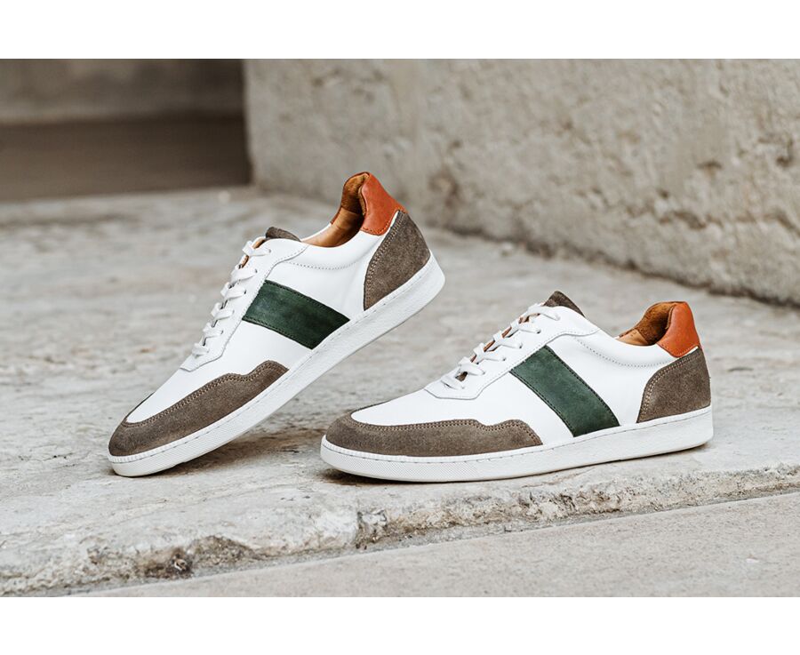 Sneakers cuir homme Blanc Taupe et Vert - BERRINGA