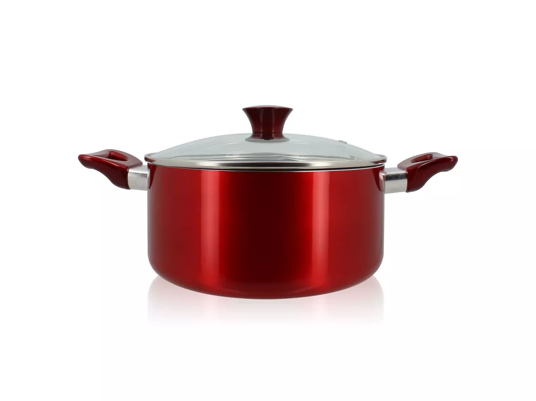 Menastyl - Faitout 24 Cm Avec Couvercle Verre Cerise Induction