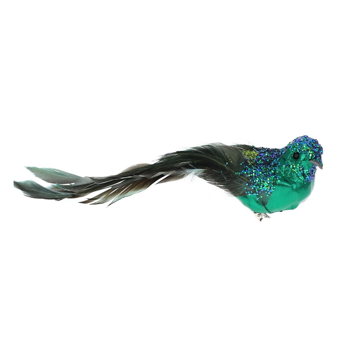 Oiseau à clipser plumes vertes paillettes Atelier jasmin