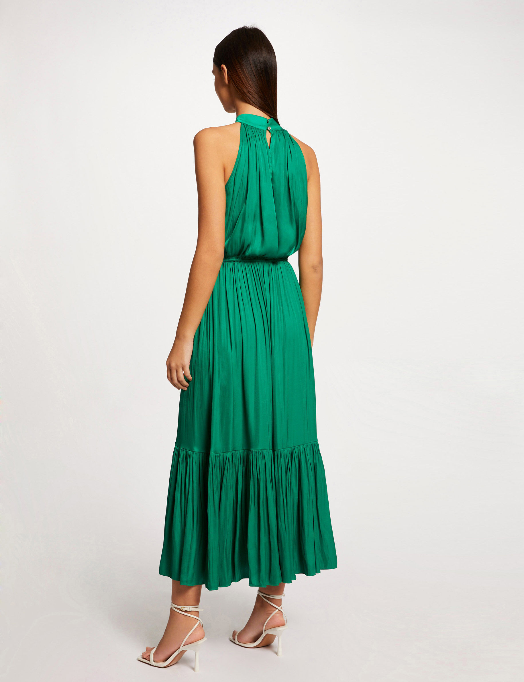 Robe longue évasée fluide vert femme - vert