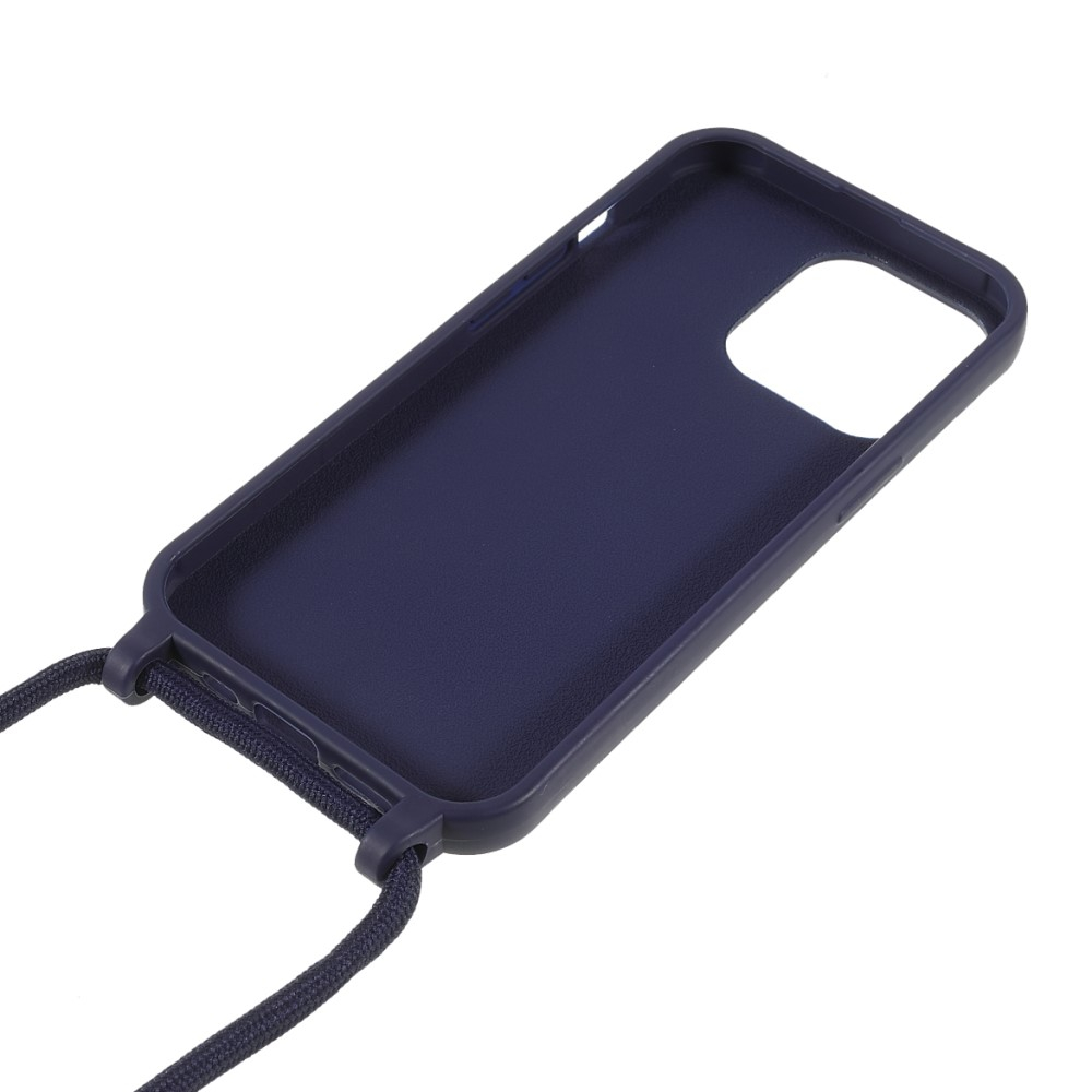 iPhone 13 Pro Necklace Gummi Case Hülle   Handykette (150cm) - Dunkelblau / Silber