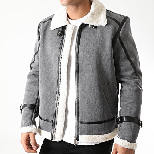Veste Zippée Col Mouton 220002 Gris Chiné