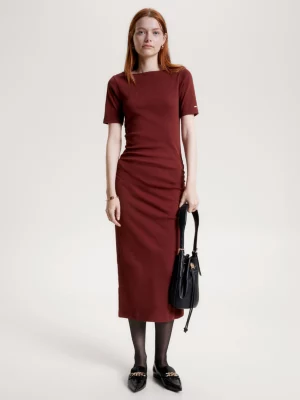 Vestido camiseta midi justo com franzidos