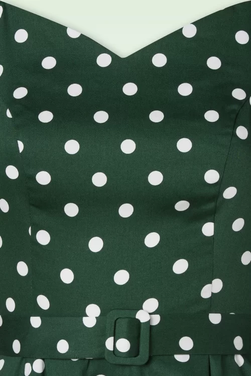 Hearts & Roses Olivia Swing Polkadot jurk in groen en wit