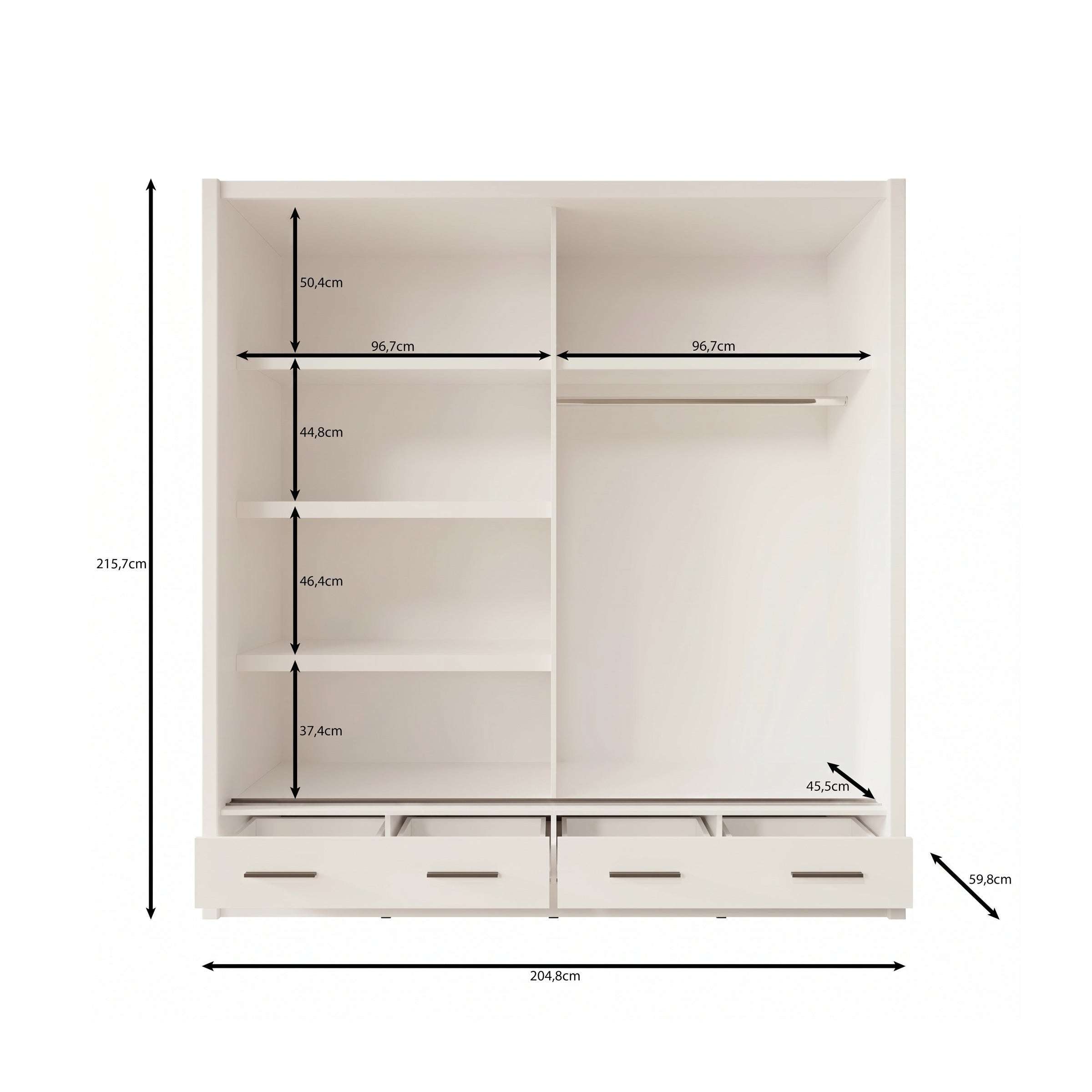 Azul - Kledingkast met schuifdeuren - Wit - 205x60x216 cm