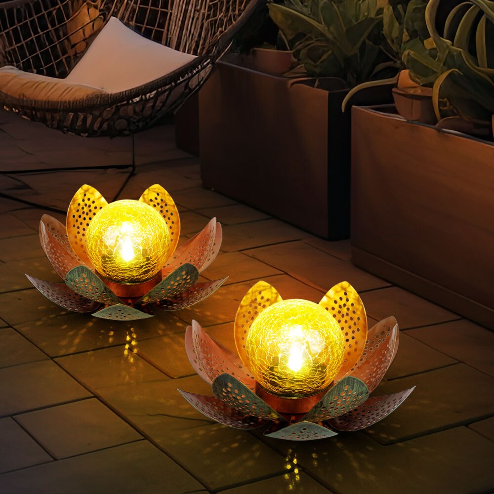 LED Solarleuchte, Lotusblume, grün, gold
