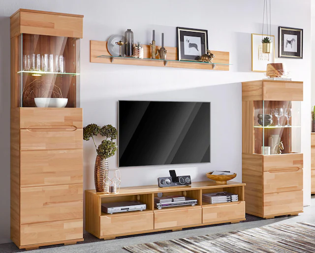 Home affaire Wohnwand »Vetro,Fronten Massivholz,Korpus Holzwekstoff,Griffmulden« Set, 4 Stk. tlg.