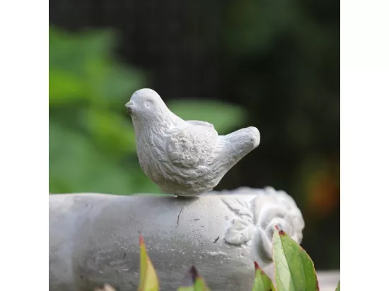 Mangeoire à oiseaux sur pied coeur abreuvoir jardin béton gris 19cm