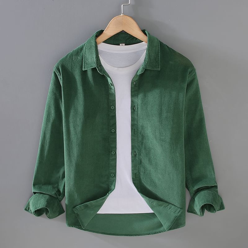 GRAYCIOUS - Effen corduroy overhemd met lange mouwen en kraag