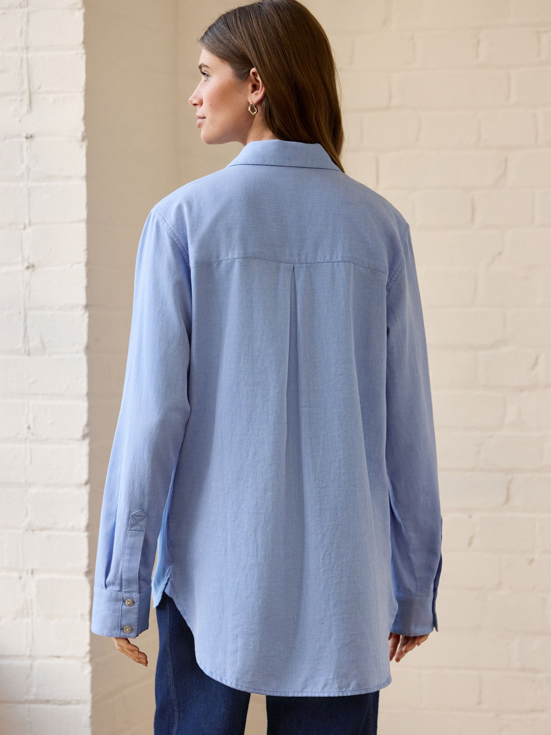Blauw - Ruimvallend 100% katoenen button-down casual overhemd met lange mouwen