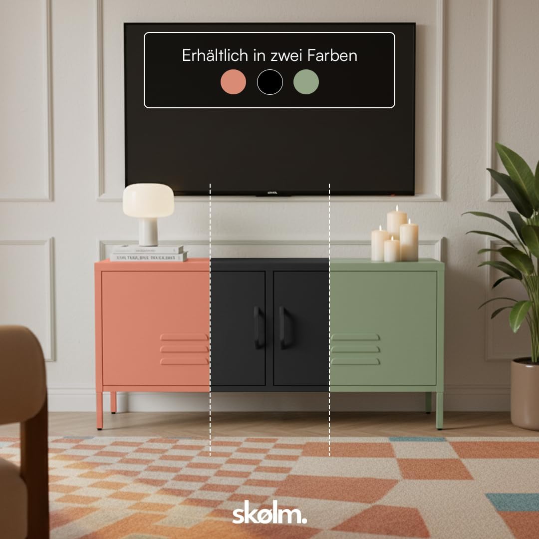 skølm Atria Lowboard aus Metall – TV Schrank in Terrakotta – Fernsehtisch mit 4 verstellbaren Fächern – TV Board 105x38x55 cm (BxTxH) – Sideboard / Fernsehschrank / Wohnzimmerschrank / Metallschrank