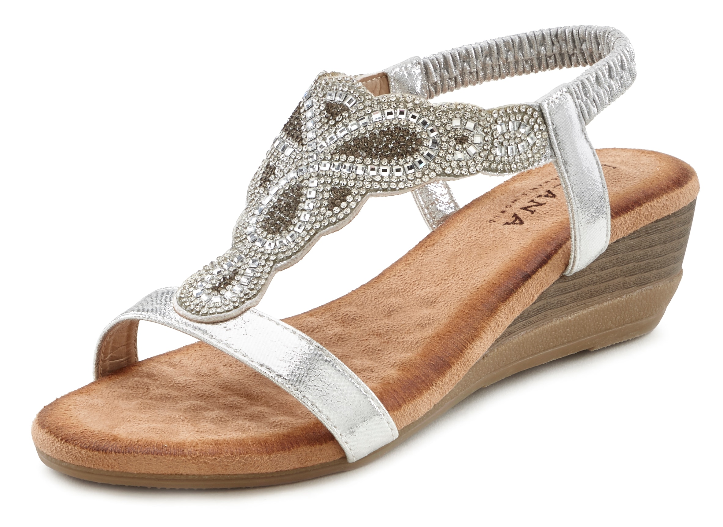 LASCANA Sandalette »Sommerschuh«  Sandale, Sommerschuh mit leichtem Keilabsatz und Glitzer-Steinchen