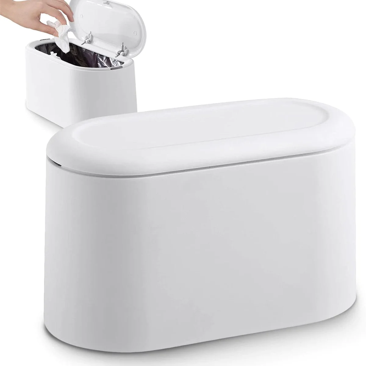 Petite Poubelle de Table de 1,8L avec Couvercle à Bouton-Poussoir blan