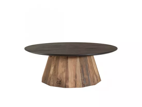 ANDREA - Table basse ronde 90x90cm bois Pin recyclé plateau noir piétement naturel