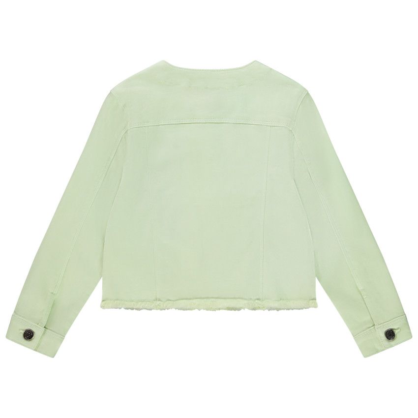 Veste en jean col rond et finition franges pour fille - Vert